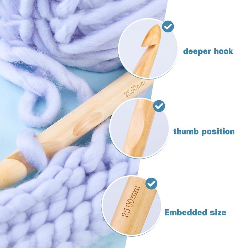Dercuy Wooden Crochet Hooks, 25mm Wooden Handle Crochet Hook Bamboo Knitting Crochet Needles with 10 pcs Knitting Stitch Markers for Handcraft Crocheting - Image 4